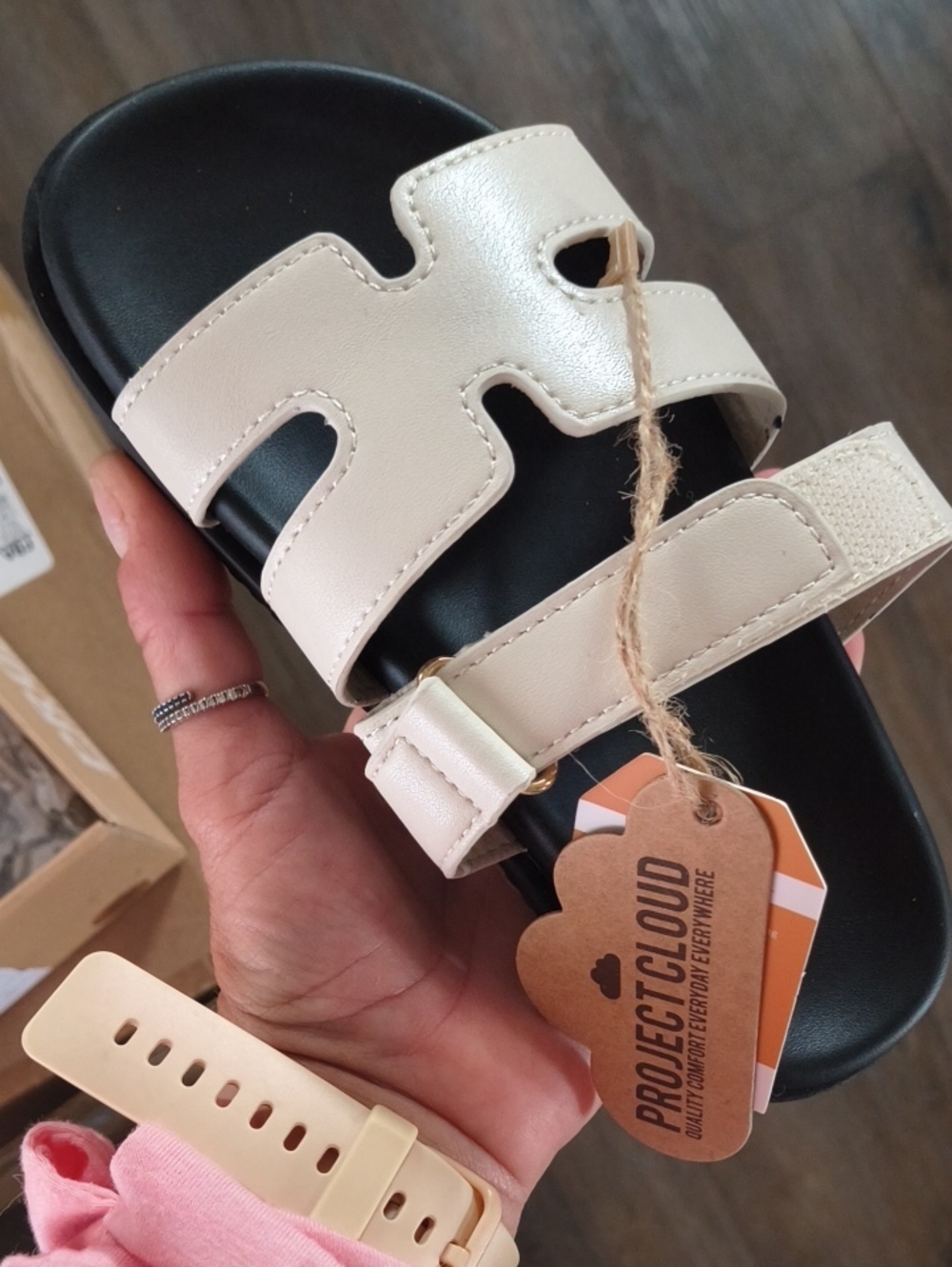 Project Cloud Kids' Cream Strap Sandals
